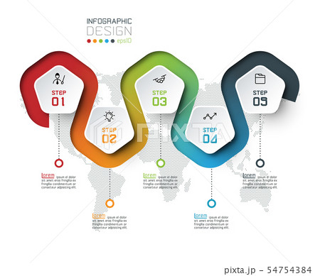 Pentagon label with color line linked Pentagon label with color line linked 54754384