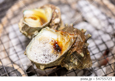 サザエのつぼ焼き･BBQ･bbq･炭火焼･網焼･備長炭･七輪･キャンプ･食事･食べ物･さざえ･栄螺 54755725