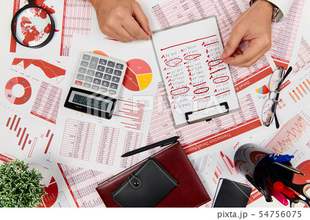 Flat top view of businessman working and 54756075