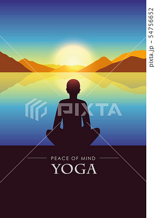 peace of mind yoga silhouette by the lake with autumn mountain landscape at sunset 54756652