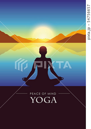 peace of mind yoga silhouette by the lake with autumn mountain landscape at sunset peace of mind yoga silhouette by the lake with autumn mountain landscape at sunset 54756657