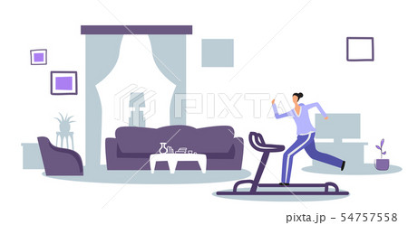 girl running on treadmill sportswoman working out home sport concept female cartoon character full 54757558