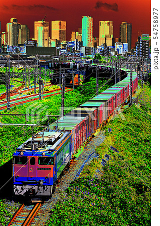 都会のオアシスを行く貨物列車ef65イメージのイラスト素材