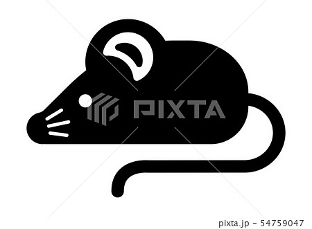 年賀状素材 令和二年 子年 ねずみのかわいいイラスト 白黒 のイラスト素材