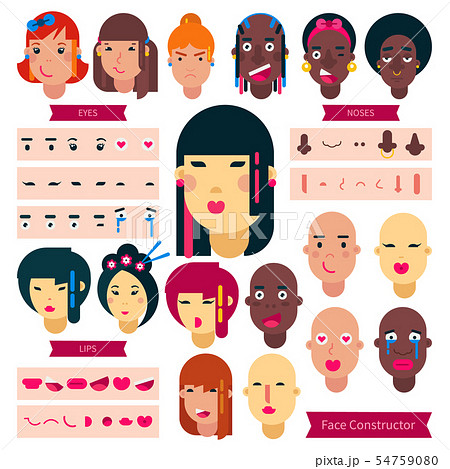 Teenager face constructor teen character girl or boy avatar creation illustration set of facial 54759080