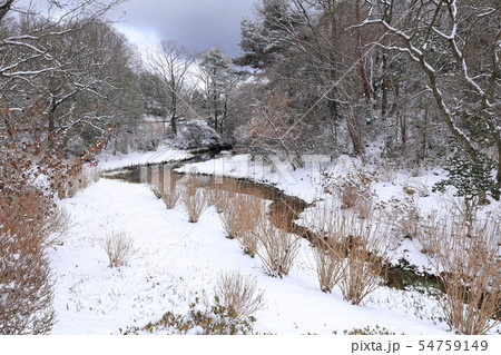 広島県三原市 三景園 雪景色の写真素材