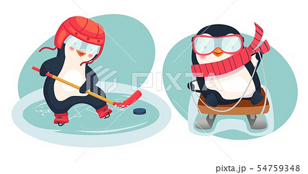 penguin hockey player and penguin on sled penguin hockey player and penguin on sled 54759348