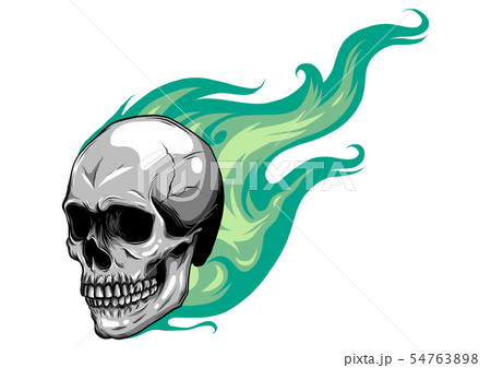 Skull On Fire With Flames Vector Illustrationのイラスト素材