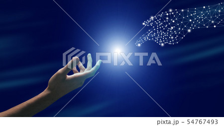 Future Technology. Digital and Human Hand With Flash Light 54767493