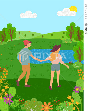 Romantic Couple Spending Days by Lake Park Vector 54768038