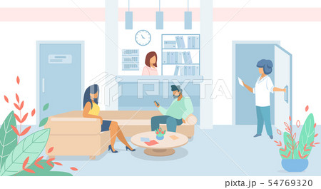 Man and Woman Patients Sitting in Clinic Lobby 54769320