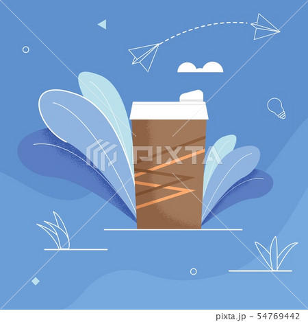 Flat Illustration Glass Coffee on Blue Background Flat Illustration Glass Coffee on Blue Background 54769442