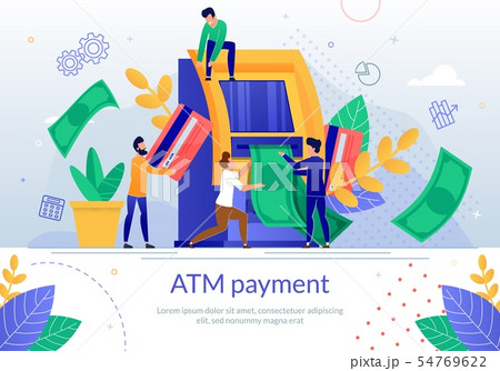 Bank ATM Payment Service Flat Vector Banner Poster 54769622