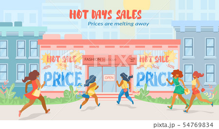 Flat Banner Hot Days Sales in Fashion Boutique. Flat Banner Hot Days Sales in Fashion Boutique. 54769834