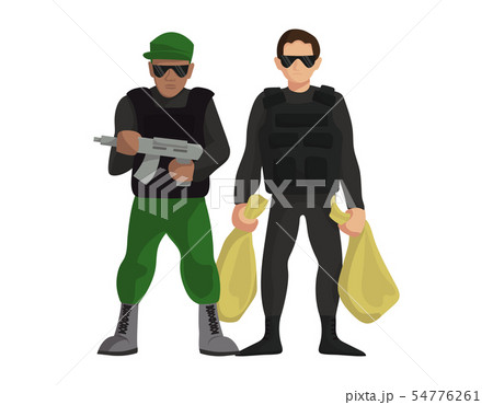 Security money collector guardian crime people with weapon standing vector illustration. Bank 54776261