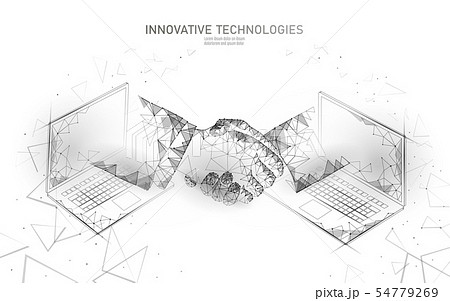 Internet technology 3D businessman handshake. Business finance agreement contract concept. Success 54779269