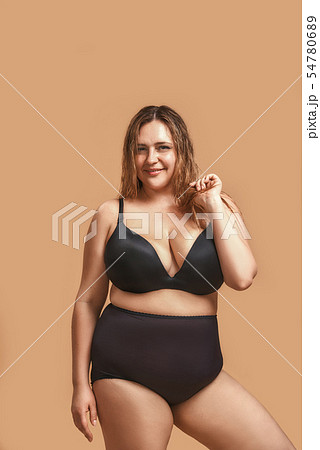 Beautiful Young Woman Plus Size with Big Bust in Underwear Stock Image -  Image of girl, form: 129610401