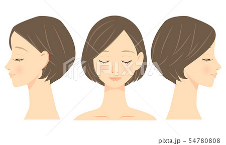 目を閉じた女性の顔 正面と横顔のイラスト素材