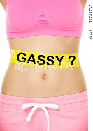 Conceptual Woman Stomach with Gassy Text on Tape 54781730