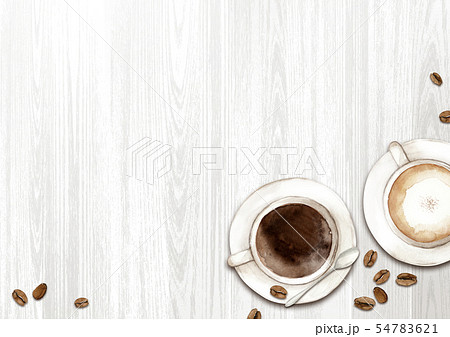 カフェでコーヒーとカフェラテ 背景 イラスト 水彩のイラスト素材