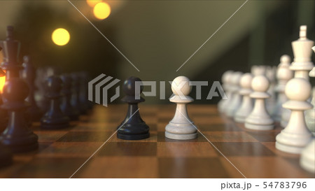 Chess game. The first two pawn moves. Chessboard close-up, realistic 3D rendering Chess game. The first two pawn moves. Chessboard close-up, realistic 3D rendering 54783796
