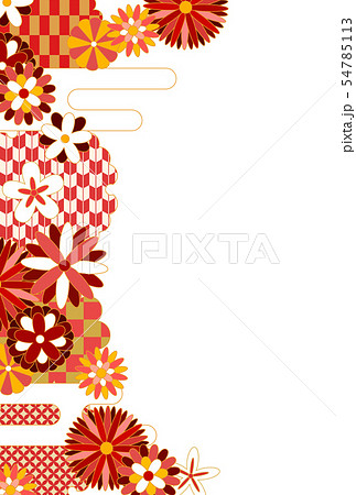 赤系和柄お花模様フレームのイラスト素材