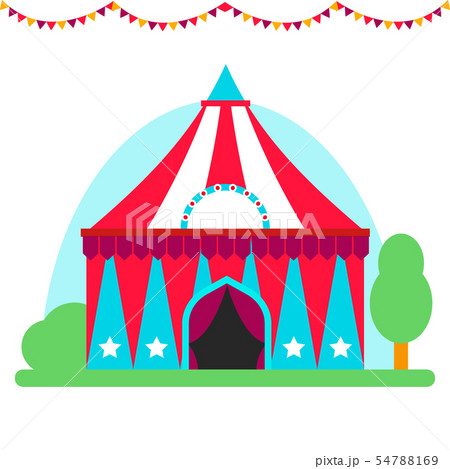 Circus show entertainment tent marquee outdoor festival with stripes flags carnival illustration. 54788169