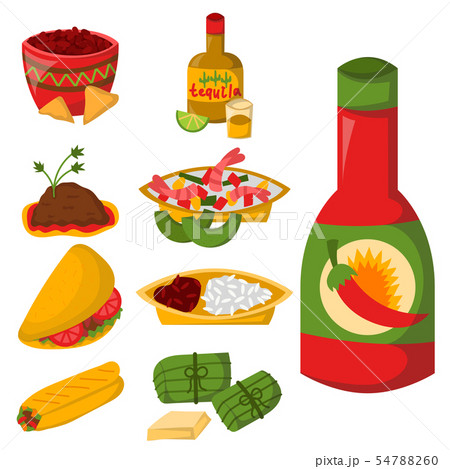 Mexican traditional food with meat avocado tequila corn spicy pepper salsa lunch sauce cuisine 54788260