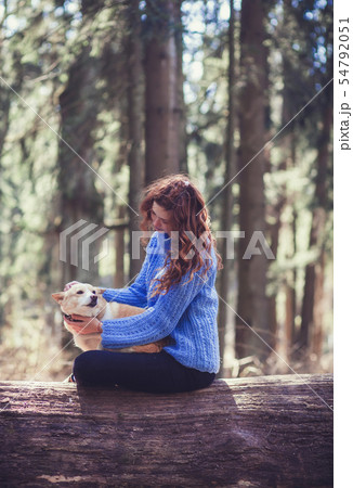 woman with dog outdoors woman with dog outdoors 54792051