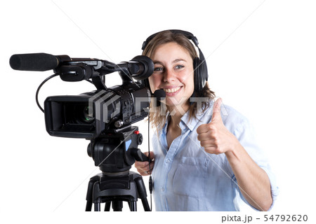young woman with a video camera young woman with a video camera 54792620
