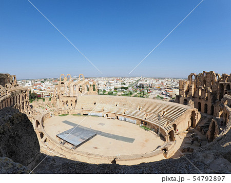 チュニジア エルジェムの円形闘技場 Amphitheatre Of El Jem Tunisiaの写真素材