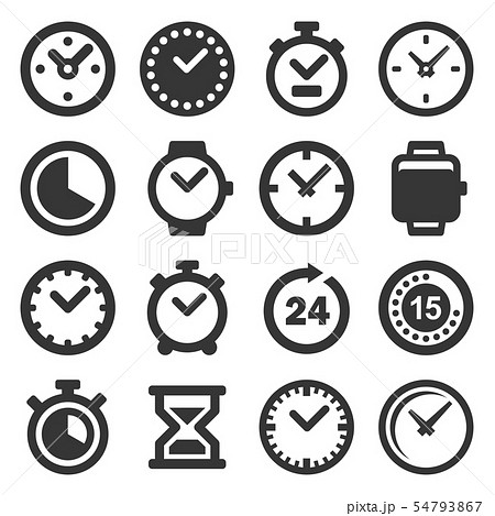 Time and Clocks Icons Set on White Background. Vector 54793867