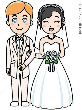 国際結婚 白人男性と日本人女性のイラスト素材