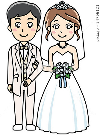 タキシードとウェディングドレスで結婚式のカップルのイラスト素材