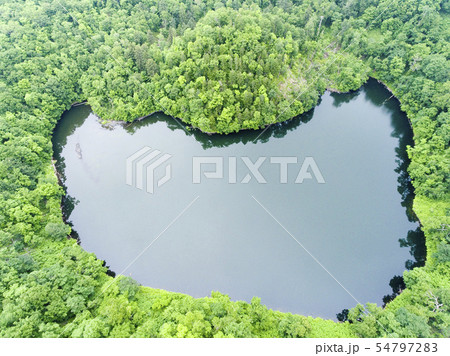 ドローン空撮・北海道・倶知安町・半月湖 54797283