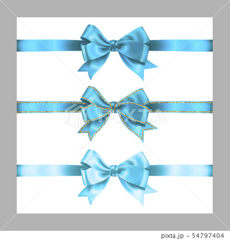 Set of three realistic blue silk ribbon bow with Set of three realistic blue silk ribbon bow with 54797404