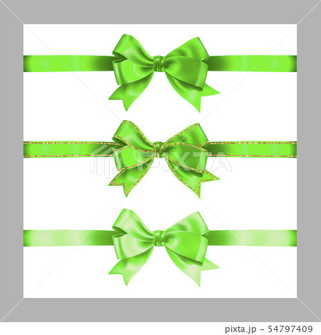 Set of three realistic green silk ribbon bow with Set of three realistic green silk ribbon bow with 54797409