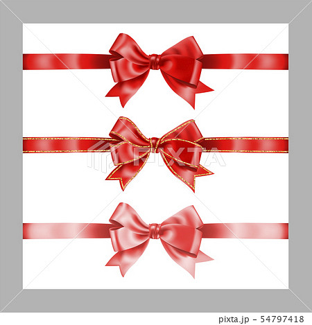 Set of three realistic red silk ribbon bow with Set of three realistic red silk ribbon bow with 54797418