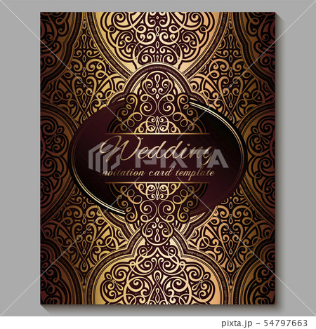 Wedding invitation card with gold shiny eastern Wedding invitation card with gold shiny eastern 54797663