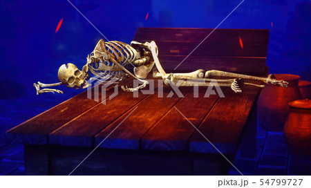 Human skeleton in medieval dungeon 3d rendering 54799727
