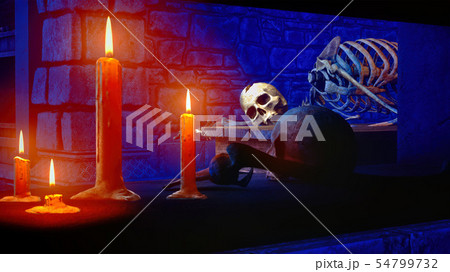 Human skeleton in medieval dungeon 3d rendering 54799732