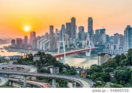 View of the Chongqing city skyline during sunset View of the Chongqing city skyline during sunset 54800550