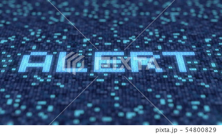 Hexadecimal symbols on a blue computer screen compose ALERT word. 3D rendering 54800829