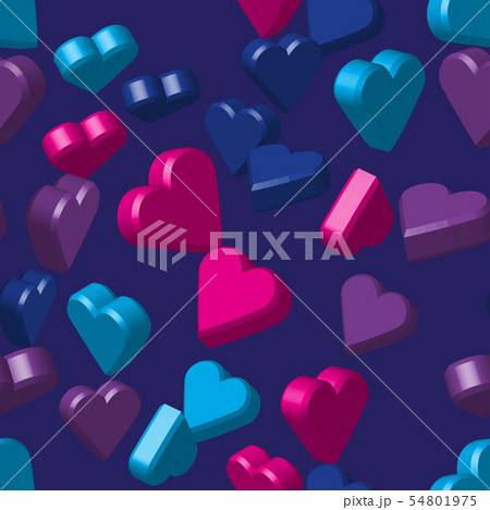 Pink Blue Hearts Seamless Pattern, 3D Illustration 54801975