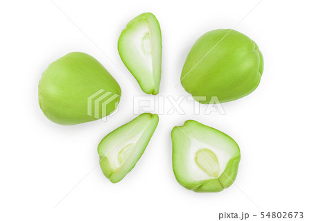 fresh Chayote vegetable isolated on white background. Top view. Flat lay fresh Chayote vegetable isolated on white background. Top view. Flat lay 54802673
