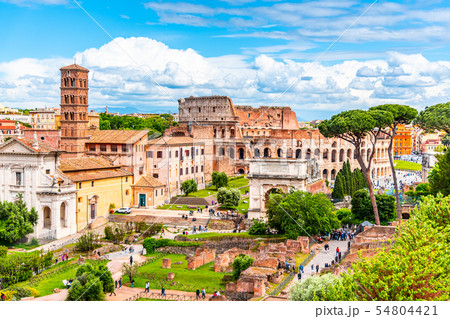 Roman Forum, Latin Forum Romanum, most important cenre in ancient Rome, Italy. Aerial view from 54804421