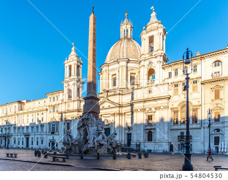 Four Rivers Fountain, Italian Fontana dei Quattro Fiumi, with obelisk and St Agnes Church on 54804530