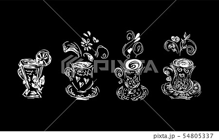 Sketch icon with tea cups set collection. Abstract 54805337