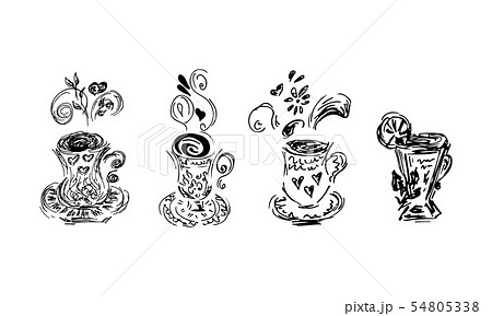 Sketch icon with tea cups set collection. Abstract 54805338
