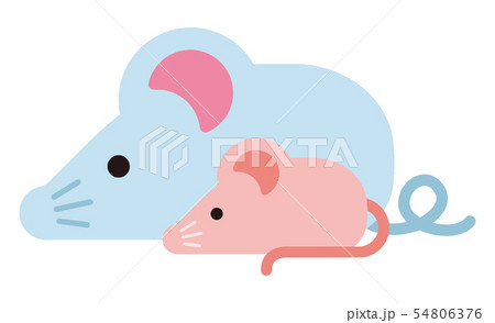 年賀状素材 令和二年 子年 ねずみの親子のかわいいイラストのイラスト素材